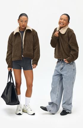 oneup灯芯绒羊羔绒翻领拉链棉服