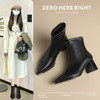 ZHR粗跟短靴2024新款加绒保暖皮靴切尔西女靴法式小短靴ins瘦瘦靴 商品缩略图0