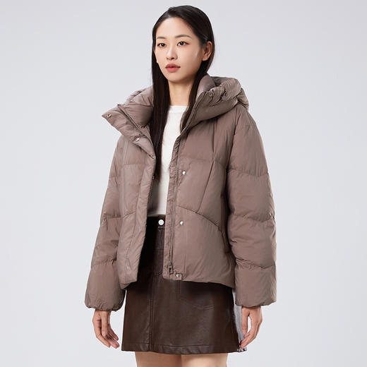 2025冬季女士短款白鸭绒纯色廓形加厚保暖连帽羽绒服9313【个调羽绒服专场】 商品图1