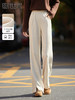 【年终特卖】熙世界杏白色人字纹直筒毛呢裤女秋冬加厚休闲糯米裤窄版阔腿裤子 商品缩略图0