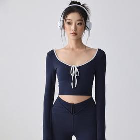 跃牌【禅语梵心】带胸垫拼色网纱瑜伽服女性感跑步运动T恤CX2942