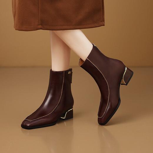 【预售5天】名媛辣妈时装靴秋冬季新款靴子方头粗跟中跟女靴车缝线小皮靴短靴HY&H3550 商品图3