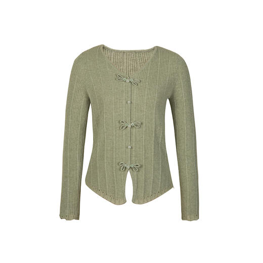 （小眠专属）HeyDress新中式盘扣针织衫女冬季V领设计感修身显瘦优雅羊毛上衣 商品图4