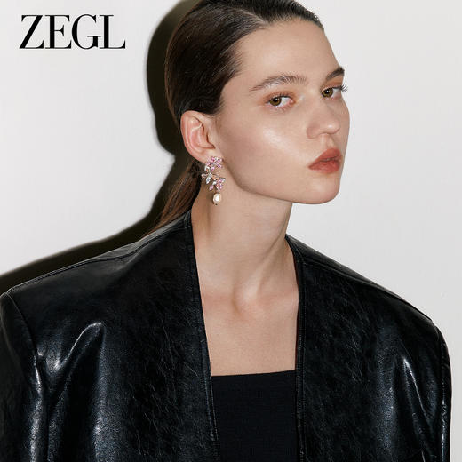 ZEGL真柳设计师桃花邂逅系列珍珠耳钉耳环方圆脸轻奢高级感耳饰 商品图0