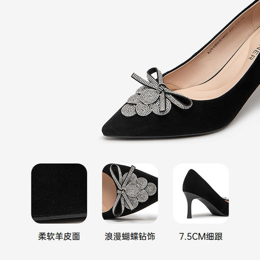 千百度蝴蝶结钻饰浅口单鞋女宴会优雅约会细超高跟鞋A25196661 商品图3