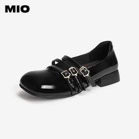 MIO米奥甜美可爱风玛丽珍鞋黑色搭扣设计粗跟单鞋M251450202