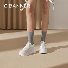 千百度厚底时尚休闲板鞋女款增高小白鞋舒适运动鞋A25199509