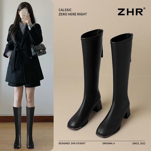 ZHR长筒靴女靴2024秋冬新款不过膝显瘦高筒靴小个子英伦骑士靴 商品图0