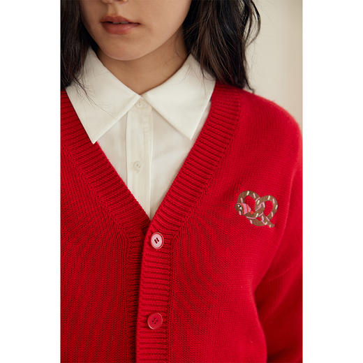 HeyDress蛇年限定针织开衫女冬季新年设计感本命年红色毛衣上衣 商品图2