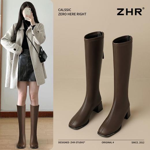 ZHR长筒靴女靴2024秋冬新款不过膝显瘦高筒靴小个子英伦骑士靴 商品图2