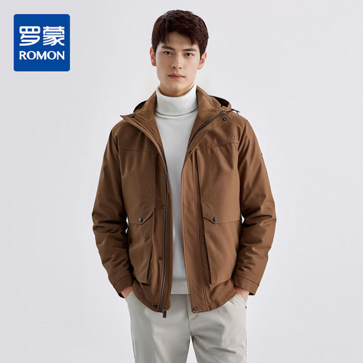 罗蒙秋冬季男装鸭绒服舒适保暖羽绒服男时尚连帽百搭纯色男士外套 商品图3