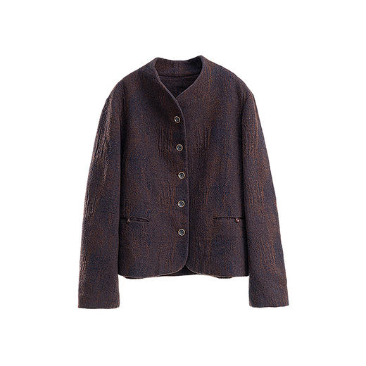 绽放旅行女装819朵/云感羊毛棉开衫上衣新中式提花立领短毛呢外套 商品图3