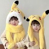 【耳朵会动，保暖冬季帽子】皮卡丘可爱帽子围巾一体 秋冬女耳朵会动连帽围脖 保暖三件套亲子款-QQ 商品缩略图2