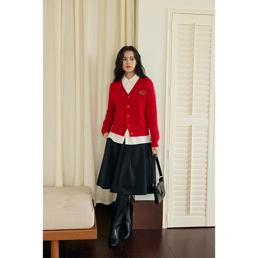 HeyDress蛇年限定针织开衫女冬季新年设计感本命年红色毛衣上衣 商品图1