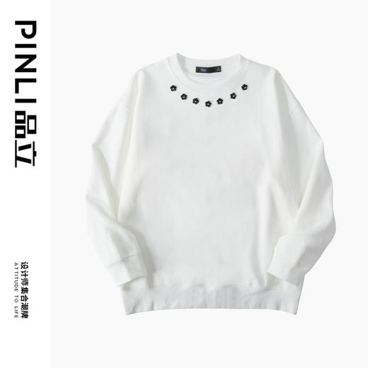 PINLI品立2024秋季新款宽松休闲套头卫衣男潮牌钻花装饰圆领上衣BG243109024 商品图6