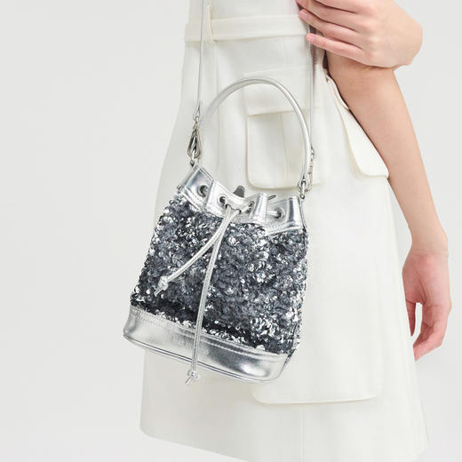 lost in echo2025春夏新款通勤高级丝绒亮片牛皮手提斜挎水桶包女 商品图4
