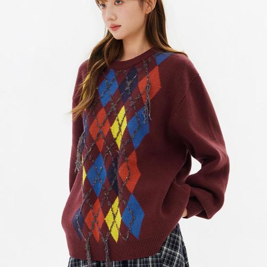 CryingCenter 星星节日彩灯菱格纹宽松圆领毛衣 哭喊中心 商品图4