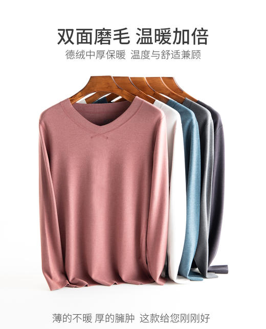 【1028德绒保暖衣】男竖条德绒V领套装，男士双面磨毛德绒套装，会无限回购的御寒神器！(付款7天左右发货) 商品图1