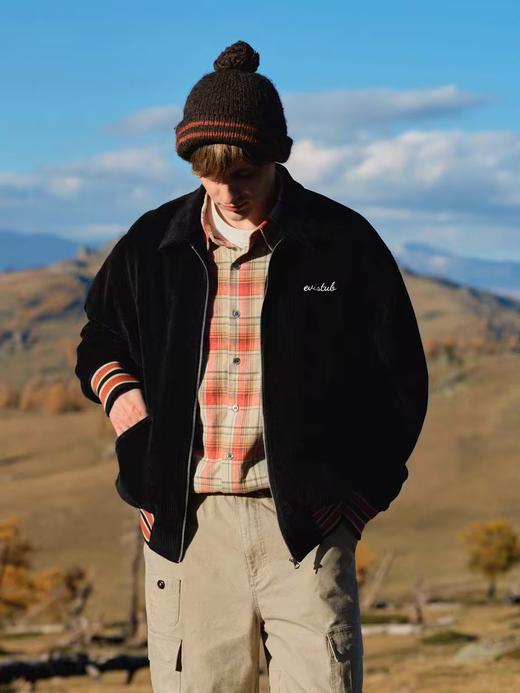 Evistub/E-4DWT1255/美式粗坑灯芯绒链条刺绣复古加厚绗棉赛车夹克 商品图0