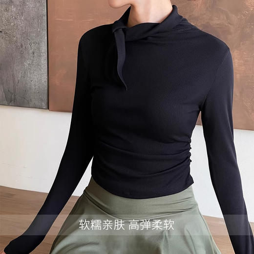 跃牌【禅语梵心】欧美罗纹高领瑜伽服上衣女紧身运动长袖衫跑步T恤CX2953 商品图3
