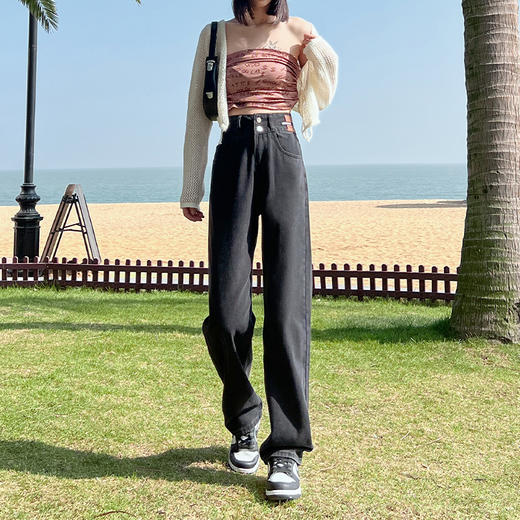 罗蒙女士牛仔裤四季高腰宽松阔腿长裤休闲百搭通勤舒适垂顺直筒裤子女 商品图1