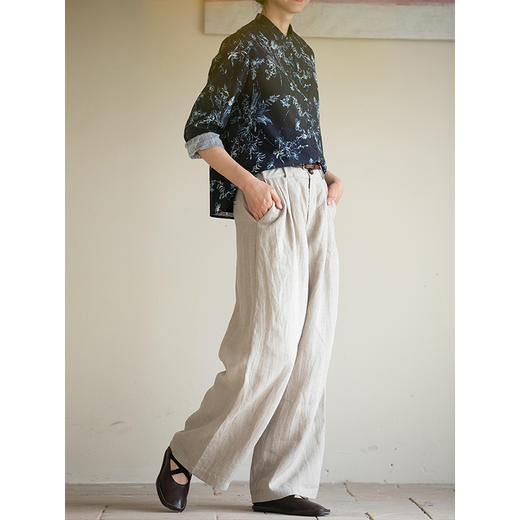 牧衣游原创 进口雨露麻原色阔腿裤女新款宽松显瘦休闲裤 简静风 商品图2