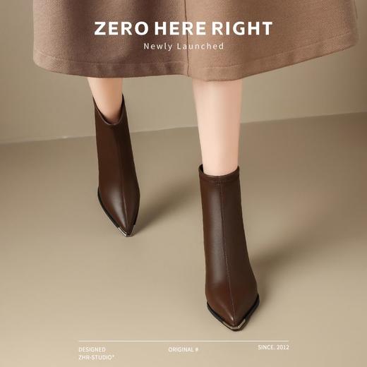 ZHR粗跟短靴2024新款加绒保暖皮靴切尔西女靴法式小短靴ins瘦瘦靴 商品图8