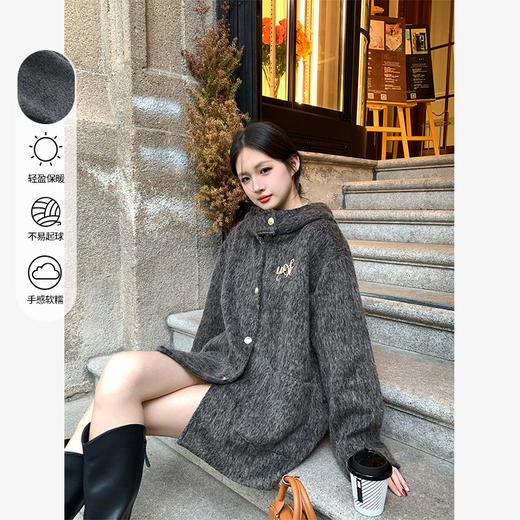 西遇中长款呢料外套女冬季新款单排扣双口袋设计高级感上衣SS141324 商品图0