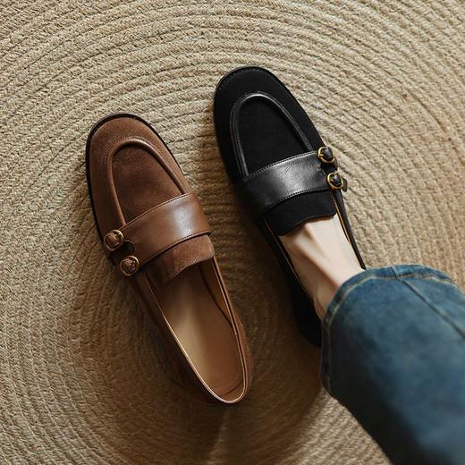 【预售5天】冬季新款加绒保暖毛毛鞋兔毛鞋垫，英伦风中跟小皮鞋羊反绒乐福鞋NGMZR&72-10 商品图3