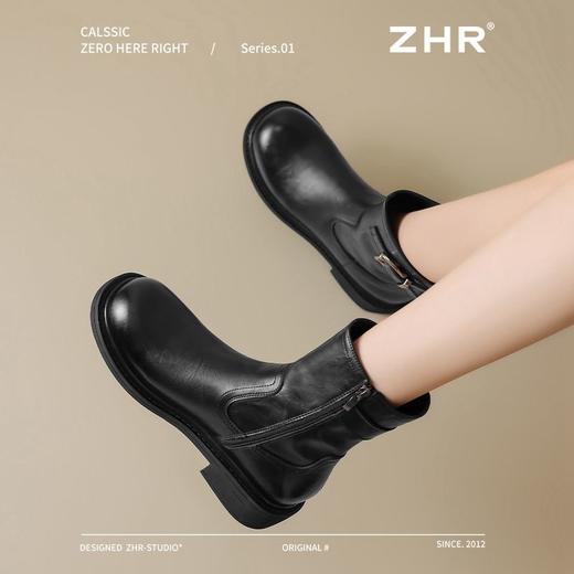 ZHR则则洋气百搭瘦瘦靴加绒马丁靴2024新款厚底短靴西部搭扣女靴 商品图6