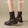 ZHR则则洋气百搭瘦瘦靴加绒马丁靴2024新款厚底短靴西部搭扣女靴 商品缩略图8