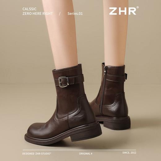 ZHR则则洋气百搭瘦瘦靴加绒马丁靴2024新款厚底短靴西部搭扣女靴 商品图8