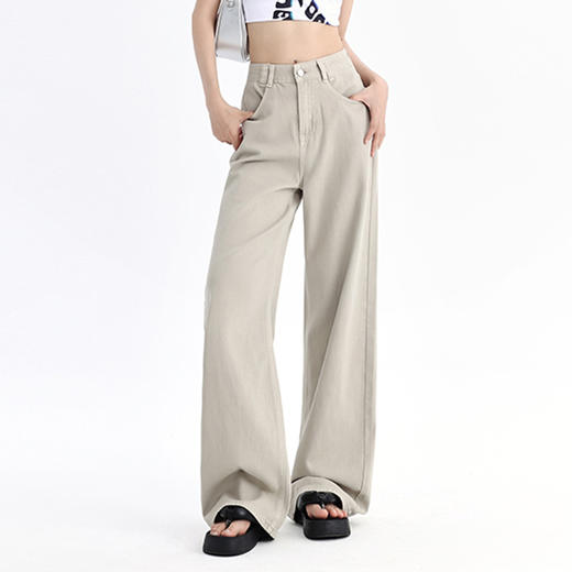 罗蒙四季款女士牛仔裤百搭通勤高腰宽松显瘦阔腿长裤时尚休闲直筒裤子 商品图1