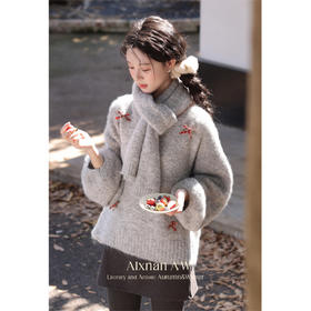 鹿向南「灰羽迷雾」灰色新款保暖毛衣