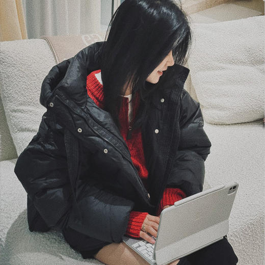 【顺丰包邮】45552 洛诗琳重磅韩系抽绳连帽短款羽绒服女6533351 商品图2