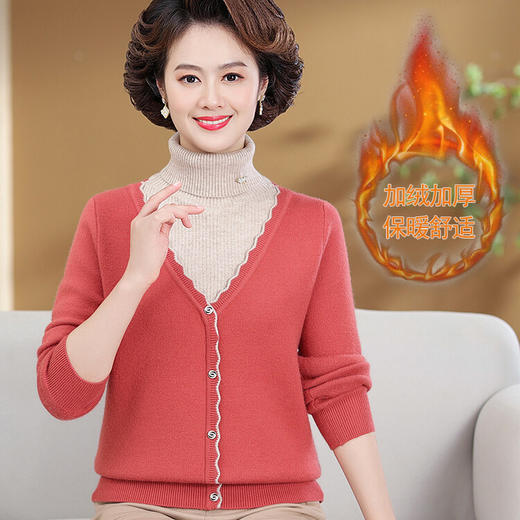 QY2385加绒加厚中老年妈妈装毛衣女减龄拼接 商品图2