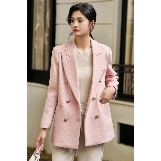 【羊毛西服】2025冬季通勤纯色挺括双排扣西装外套 商品图4