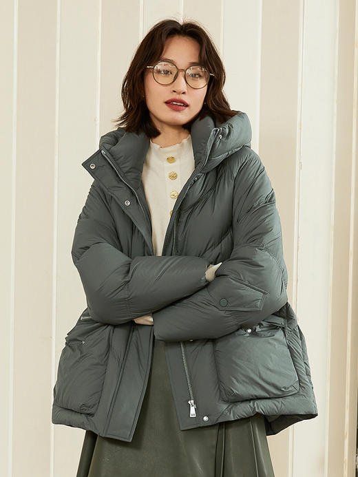 连帽立领大口袋羽绒服女2024年冬季新款蓬松饱满90%鸭绒面包服 商品图0