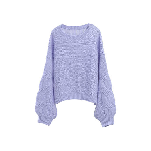 绽放874朵/chao重磅桑蚕丝山羊绒毛衣立体绞花灯笼袖套头毛针织衫 商品图4