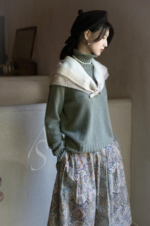 Margaret Howell 24AW 日版青粉色佩斯利纹印花棉宽褶半裙 商品图10