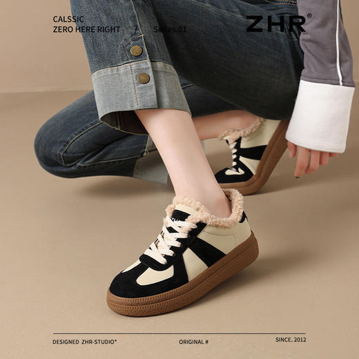ZHR加绒加厚德训鞋女2024冬季新款保暖防滑休闲鞋复古真皮板鞋女 商品图8
