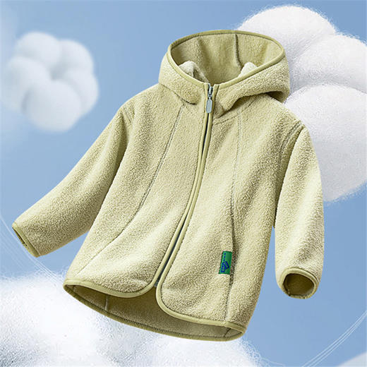 【拍2减立减20元】【软糯小绵羊半边绒】儿童连帽外套户 外经典款纯色抓绒保暖外套、保暖裤 商品图3
