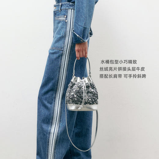 lost in echo2025春夏新款通勤高级丝绒亮片牛皮手提斜挎水桶包女 商品图2