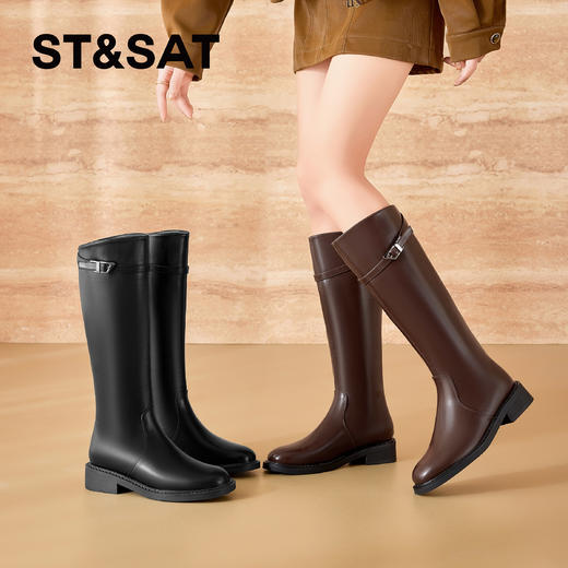 星期六英伦风加绒增高显瘦百搭骑士靴SS341191MS 商品图2