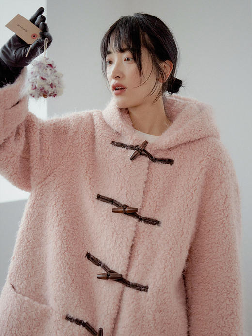 【现货】Even Vintage|浪漫氛围感 复古时尚秋冬宽松版温柔粉色兜帽大衣 商品图1