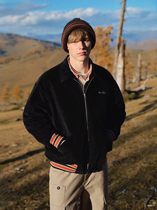 Evistub/E-4DWT1255/美式粗坑灯芯绒链条刺绣复古加厚绗棉赛车夹克 商品图1