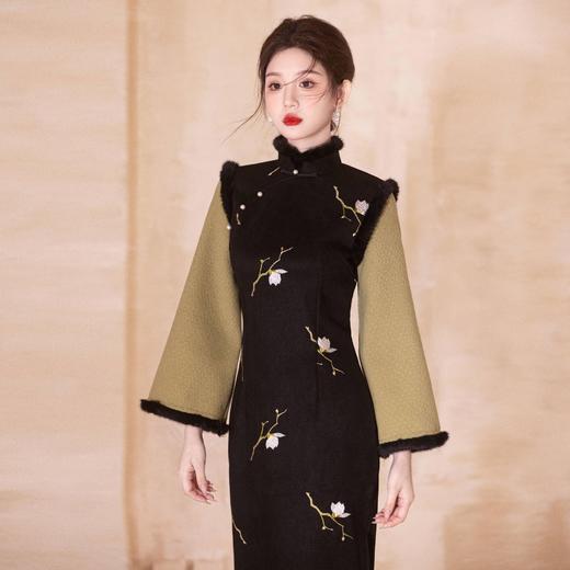 中国风麂皮绒拼接毛呢长款旗袍少女日常CM582 商品图5