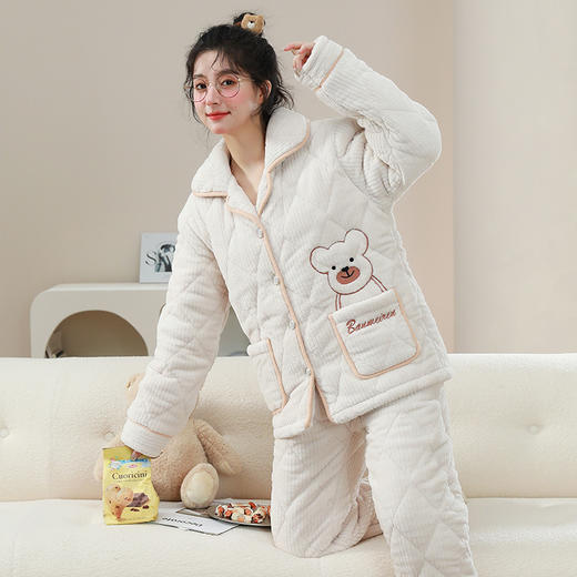 【跟盖了棉被一样暖和】三 层夹棉珊瑚绒睡衣 冬季可外穿加绒加厚保暖家居服 商品图5