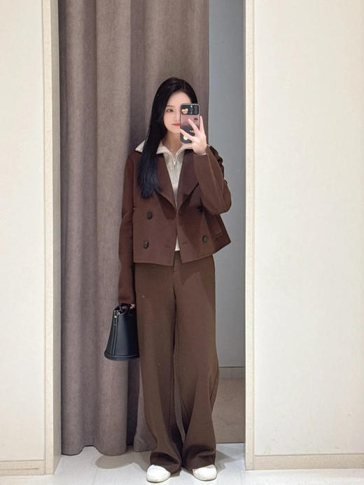 【爆款裤王】针织简约阔腿裤 羊毛混纺针织布直筒裤 炙热咖色 高腰设计 拉长腿部线条 打造松弛穿搭 高腰廓形 宽而不肥 商品图8