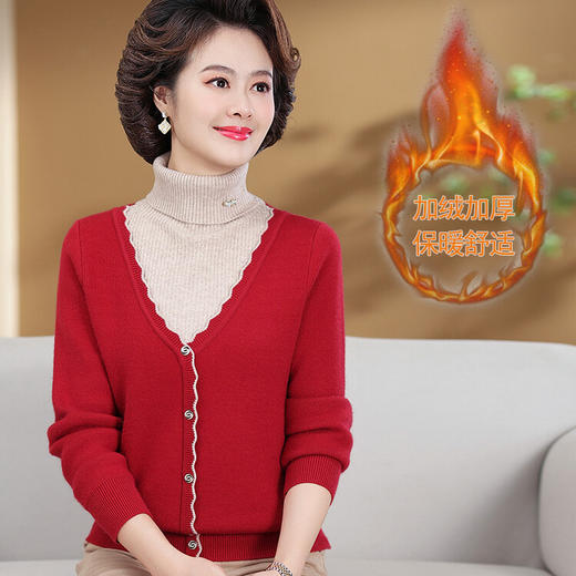 QY2385加绒加厚中老年妈妈装毛衣女减龄拼接 商品图4